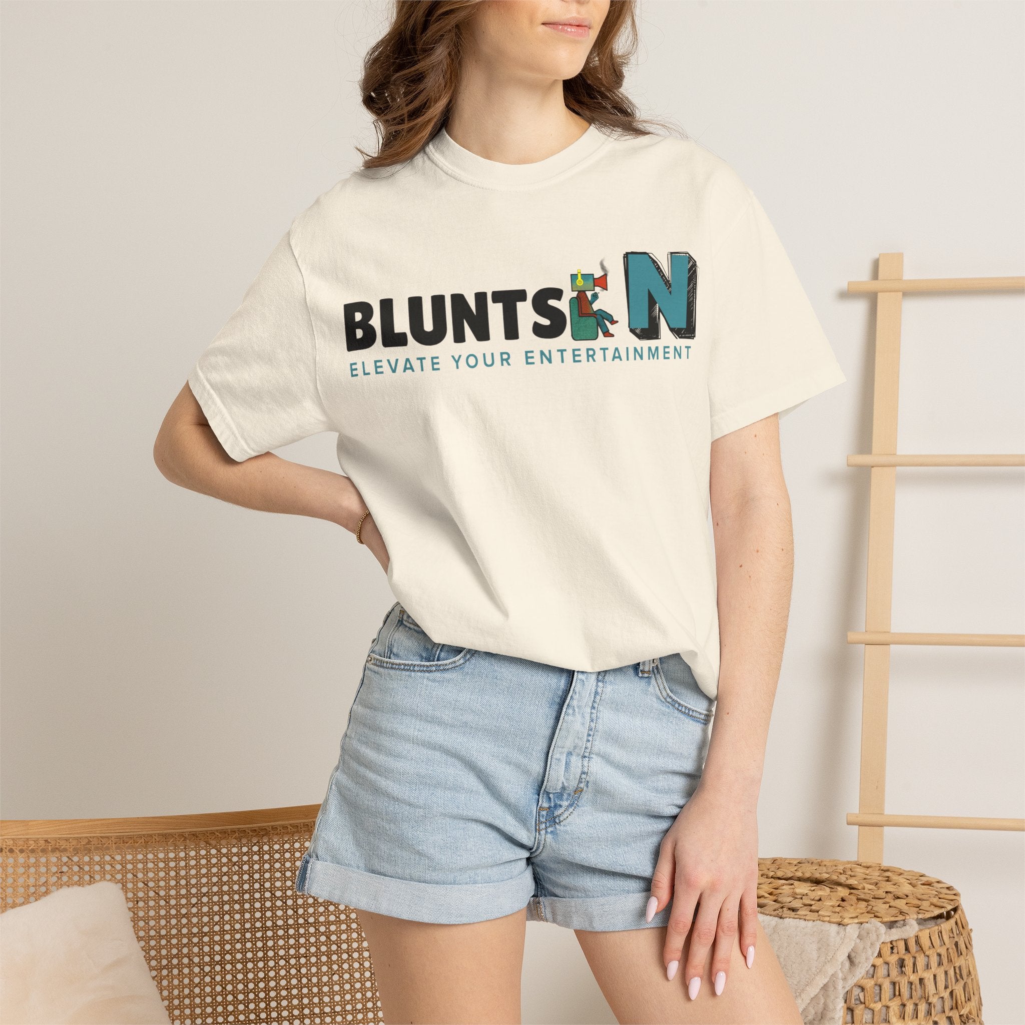 Blunts N' Logo T-Shirt — "Elevate Your Entertainment" Cotton Tee