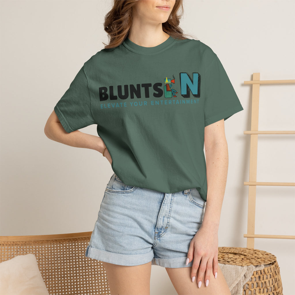 Blunts N' Logo T-Shirt — "Elevate Your Entertainment" Cotton Tee