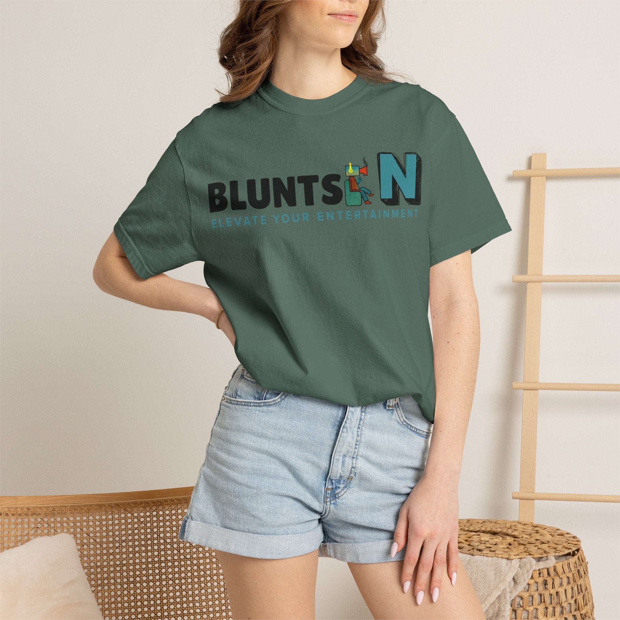 Blunts N' Logo T-Shirt — "Elevate Your Entertainment" Cotton Tee