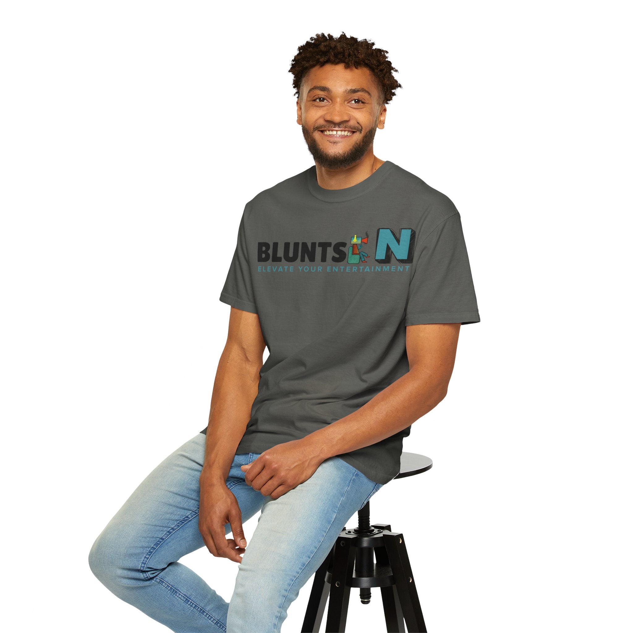 Blunts N' Logo T-Shirt — "Elevate Your Entertainment" Cotton Tee