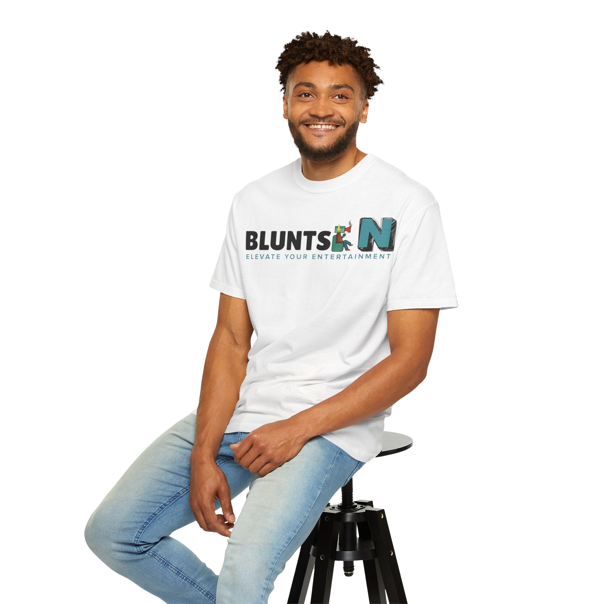 Blunts N' Logo T-Shirt — "Elevate Your Entertainment" Cotton Tee
