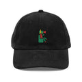 Embroidered Corduroy Baseball Cap — Vintage Red with Festive Green Initial 'K'
