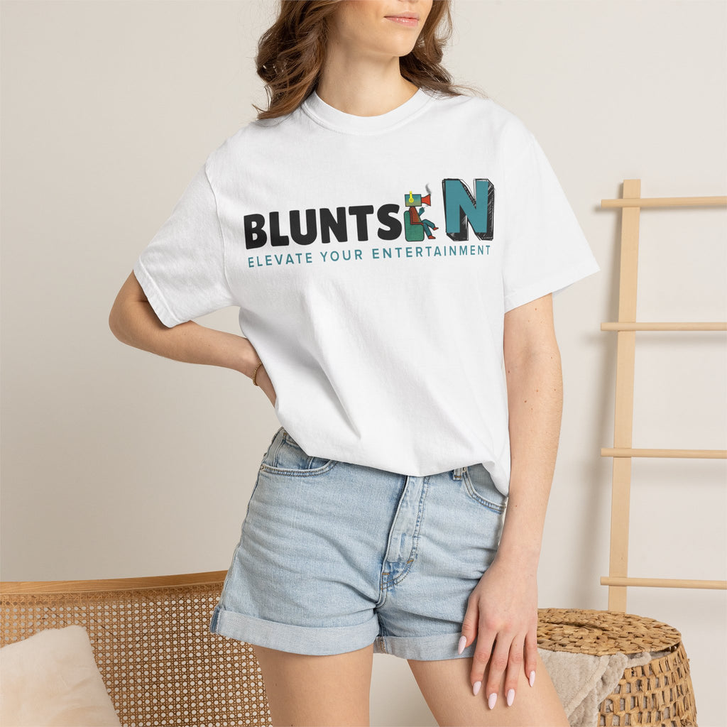 Blunts N' Logo T-Shirt — "Elevate Your Entertainment" Cotton Tee